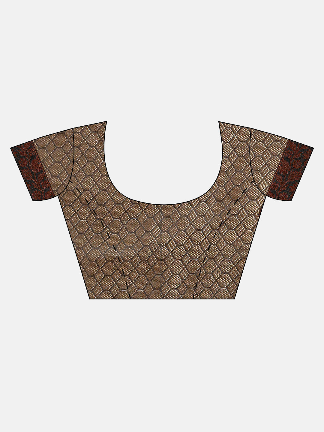 Semi Kora Cotton Allover Design Saree Black with Copper Zari Border SKC04-Blouse view