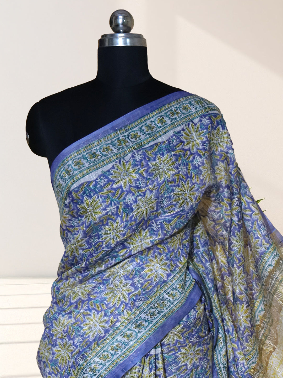 Women Blue Linen Cotton Saree SL232