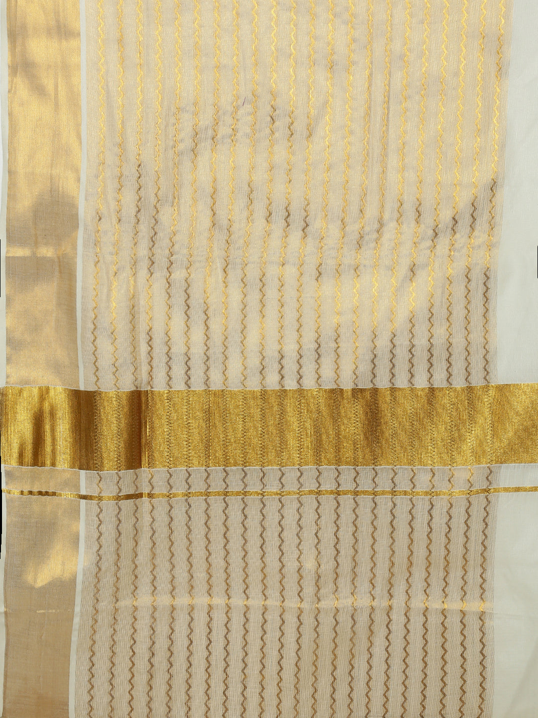 Women Traditional Kerala Cream Plain with Stripes Saree KS225