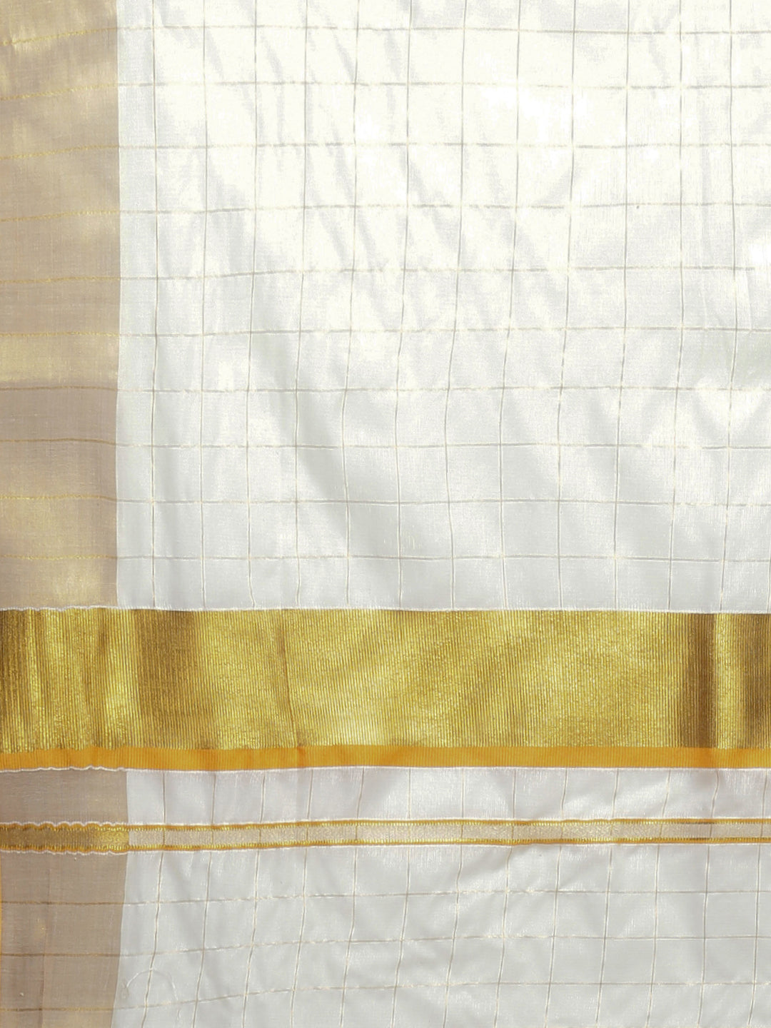 Women Traditional Kerala Cream Checks Saree with Orange Border KS224