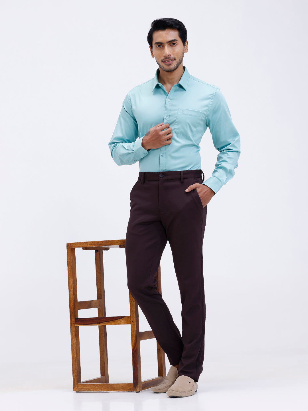 Men Cotton Blend Shirt Shadow Green T53 ACT4