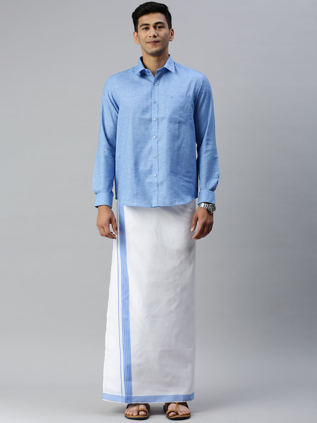 Men Matching Border Dhoti & Full Sleeves Shirt Set Trendy CC9