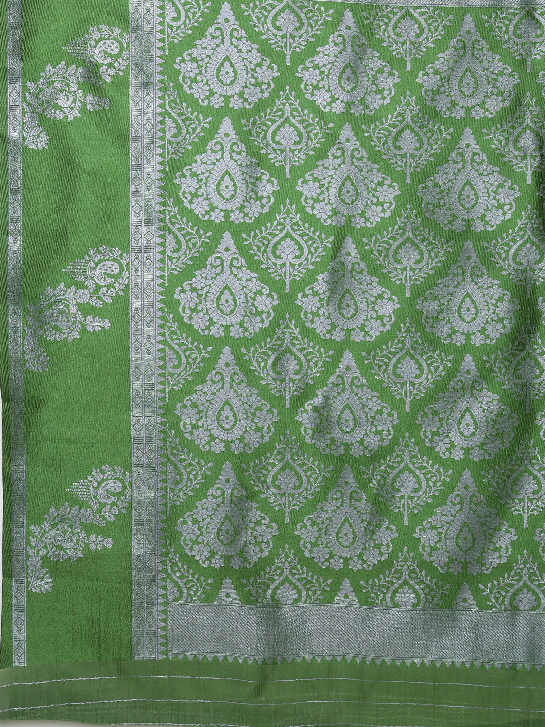 Women Silver Tissue Saree with Green Border TS63