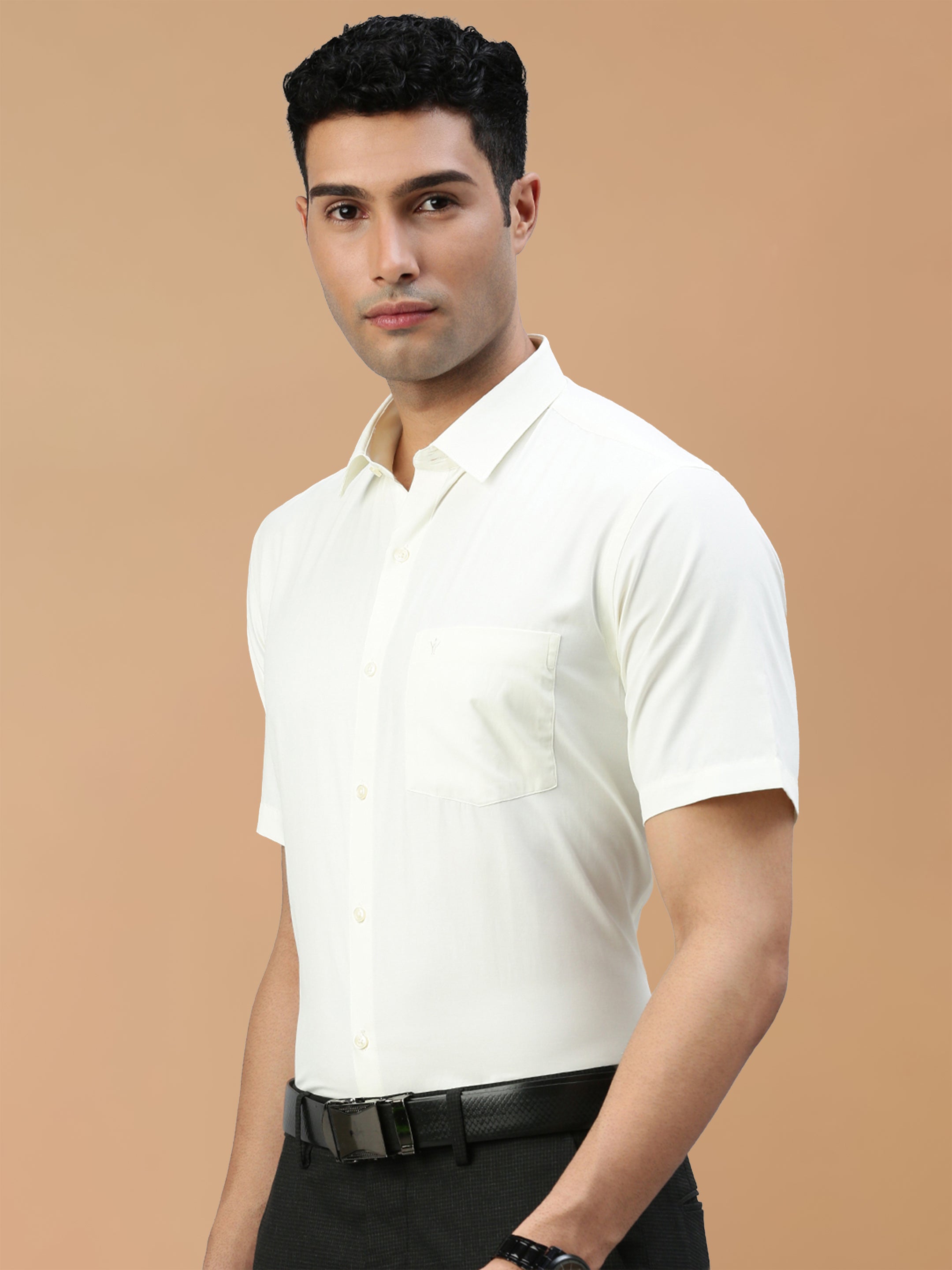 Cotton Rich Cream Regular Fit Shirt Vivaham
