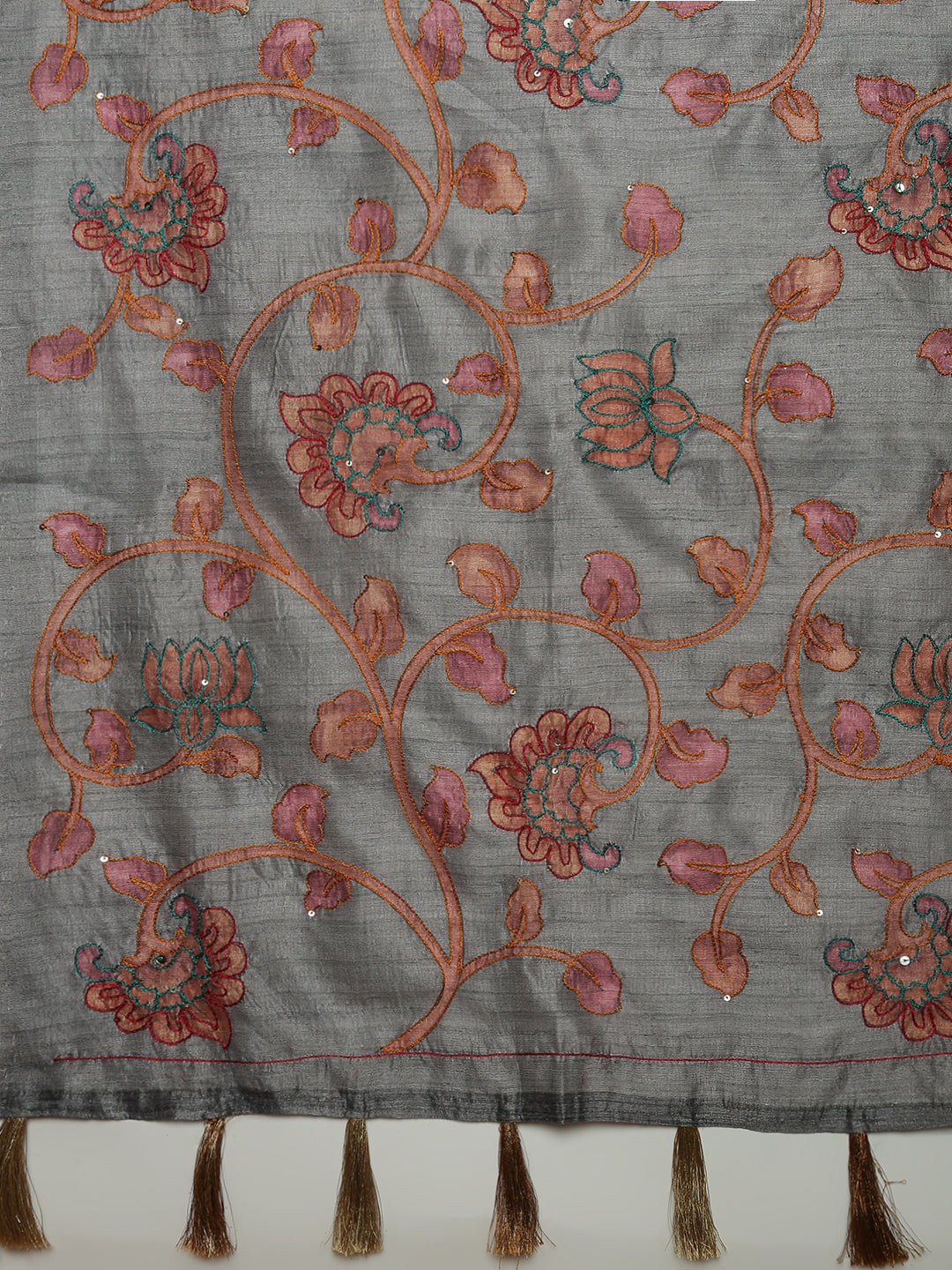 Women Grey Semi Raw Silk Embroidered Saree SRS109