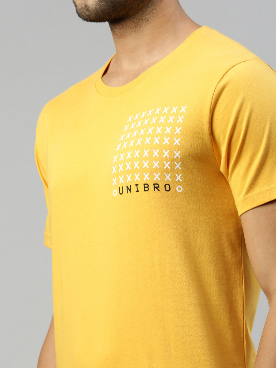 Yellow Graphic Printed Round Neck Casual T-Shirt GT37-zoom view