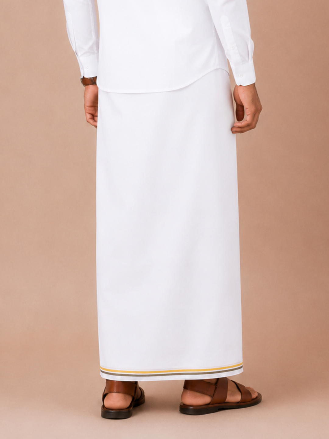 Men 100% Cotton Double Layer White Dhoti with Big Border Property PT03