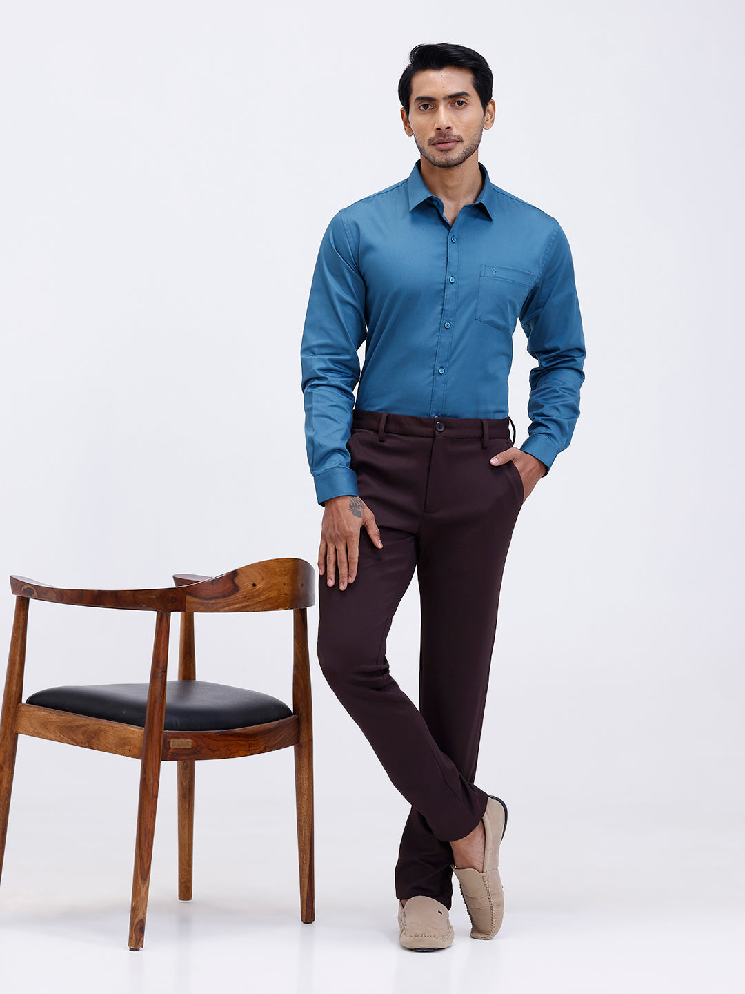 Men Cotton Blend Shirt Peacock Blue T53 ACT3