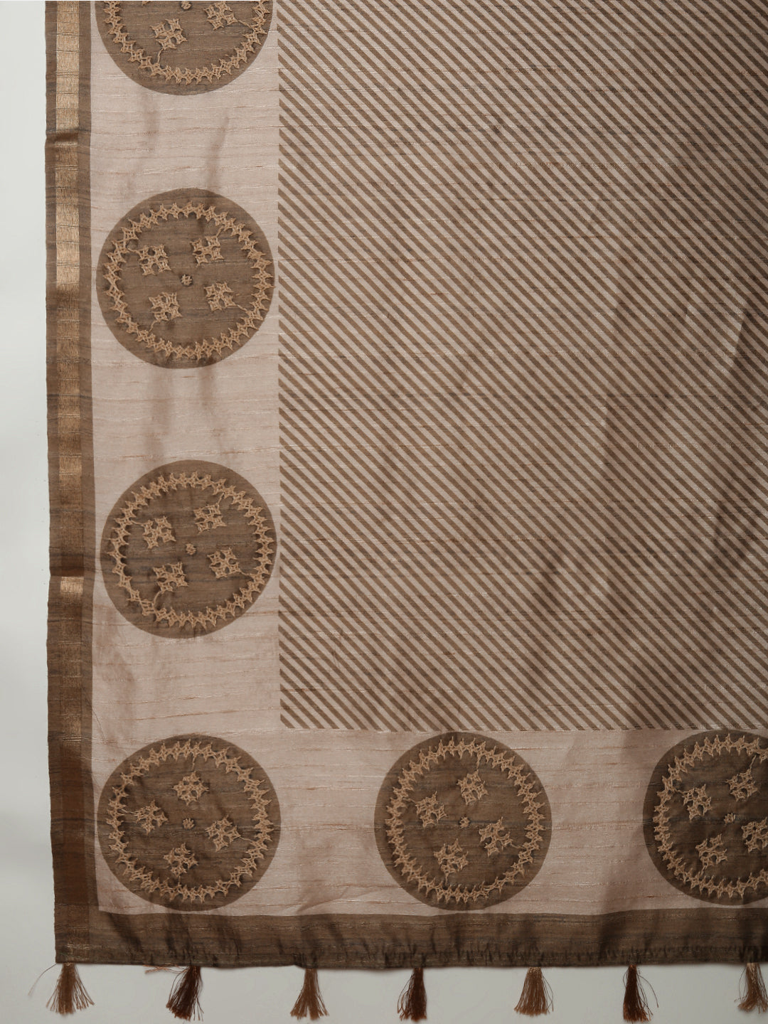 Women Green with Brown Semi Raw Silk Embroidered Saree SRS112