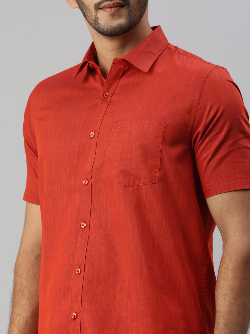 Mens Red Matching Border Dhoti & Half Sleeves Shirt Set Evolution IC5