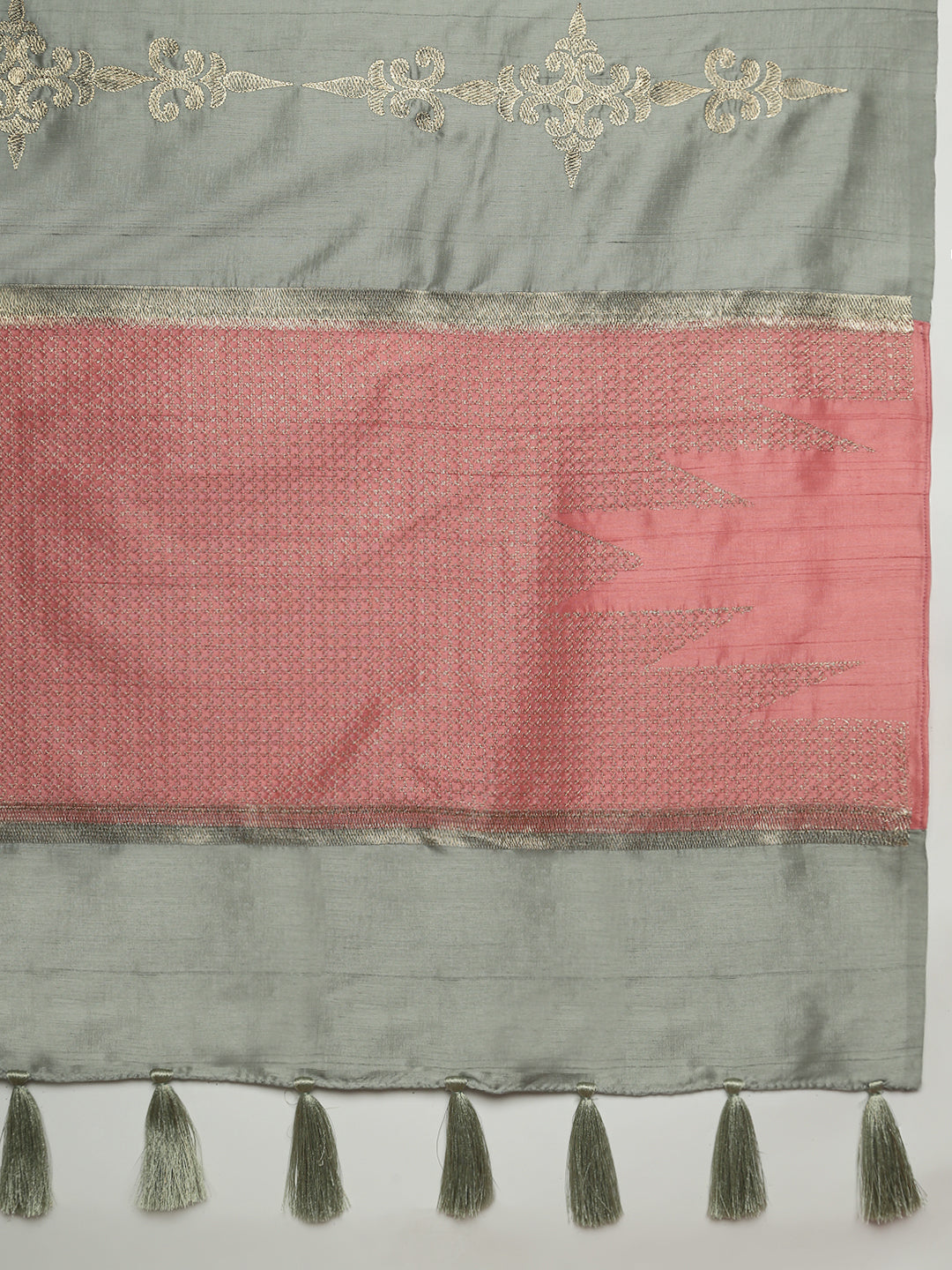 Women Sage Green Semi Tussar Embroidered Saree ST313