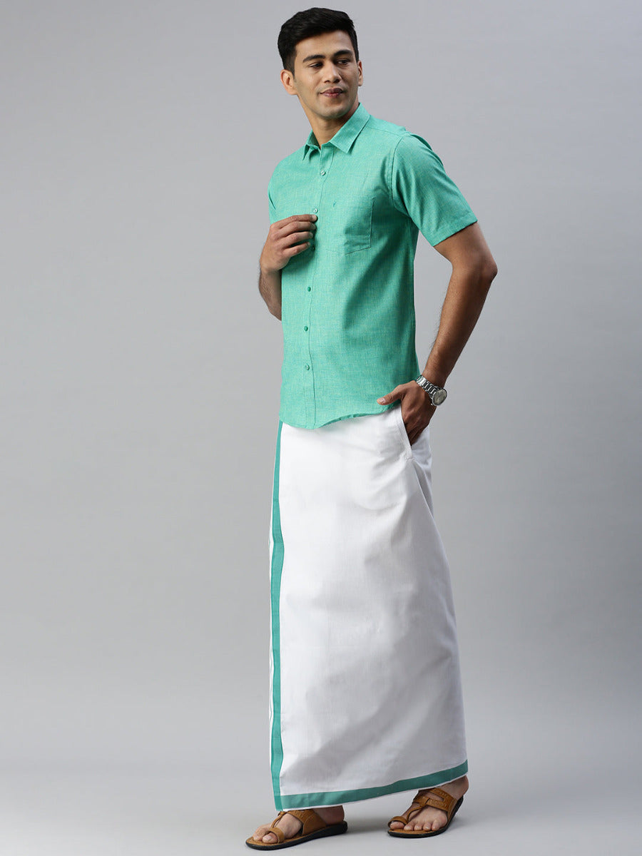 Men Matching Border Dhoti & Half Sleeves Shirt Set Trendy CC7