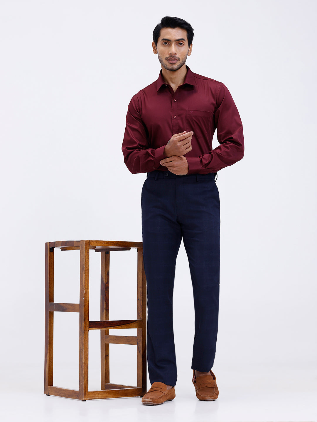 Men Cotton Blend Shirt Dark Maroon T53 ACT9