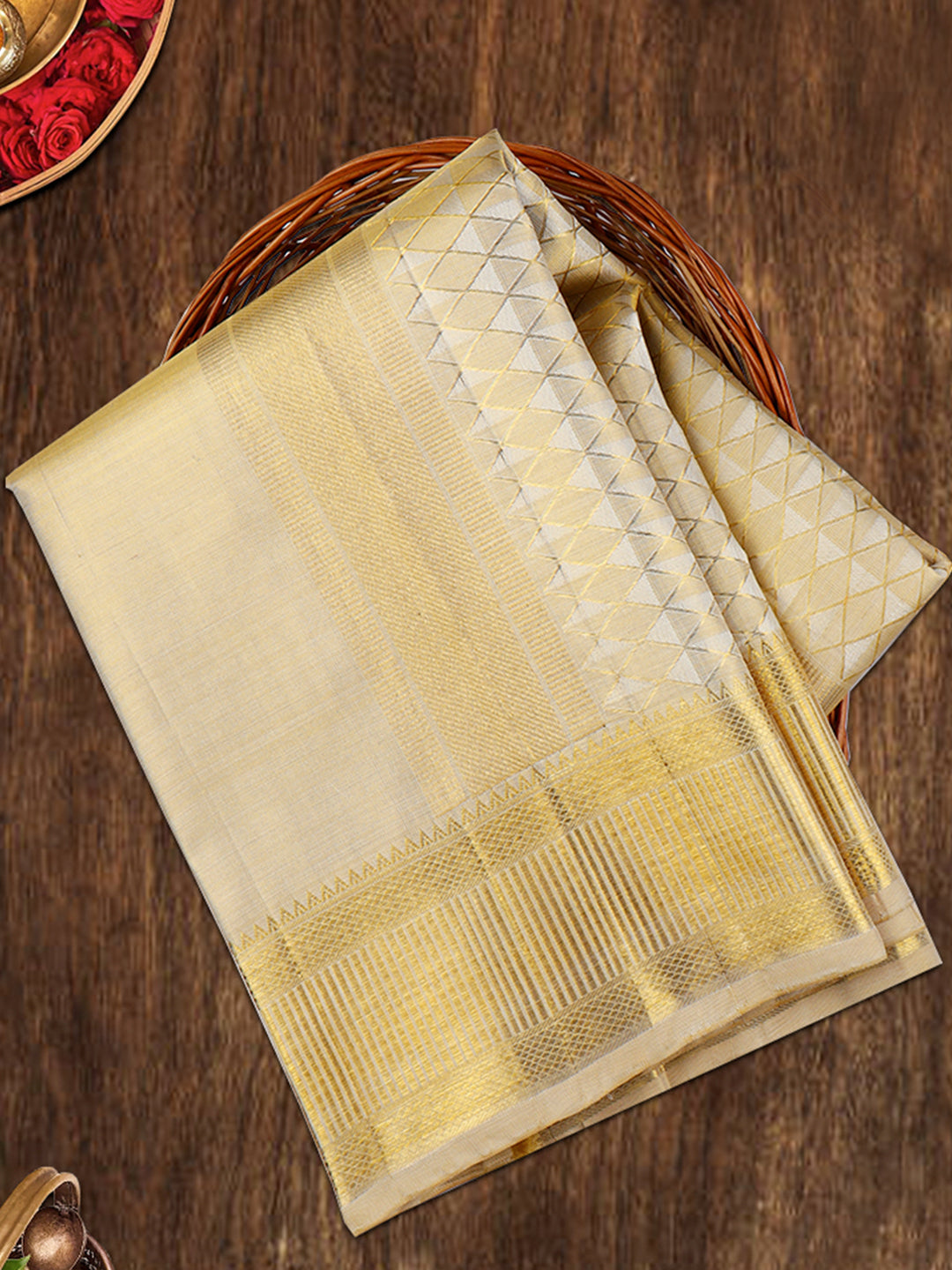 Premium Pure Silk Tissue Dhoti With Angavastram "Agarshanaa"