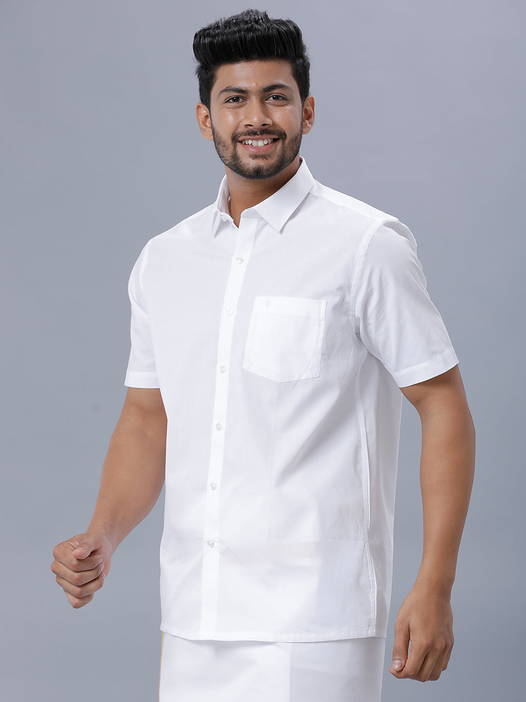 Mens Premium Pure Cotton White Shirt Half Sleeves Ultimate R5-Side view