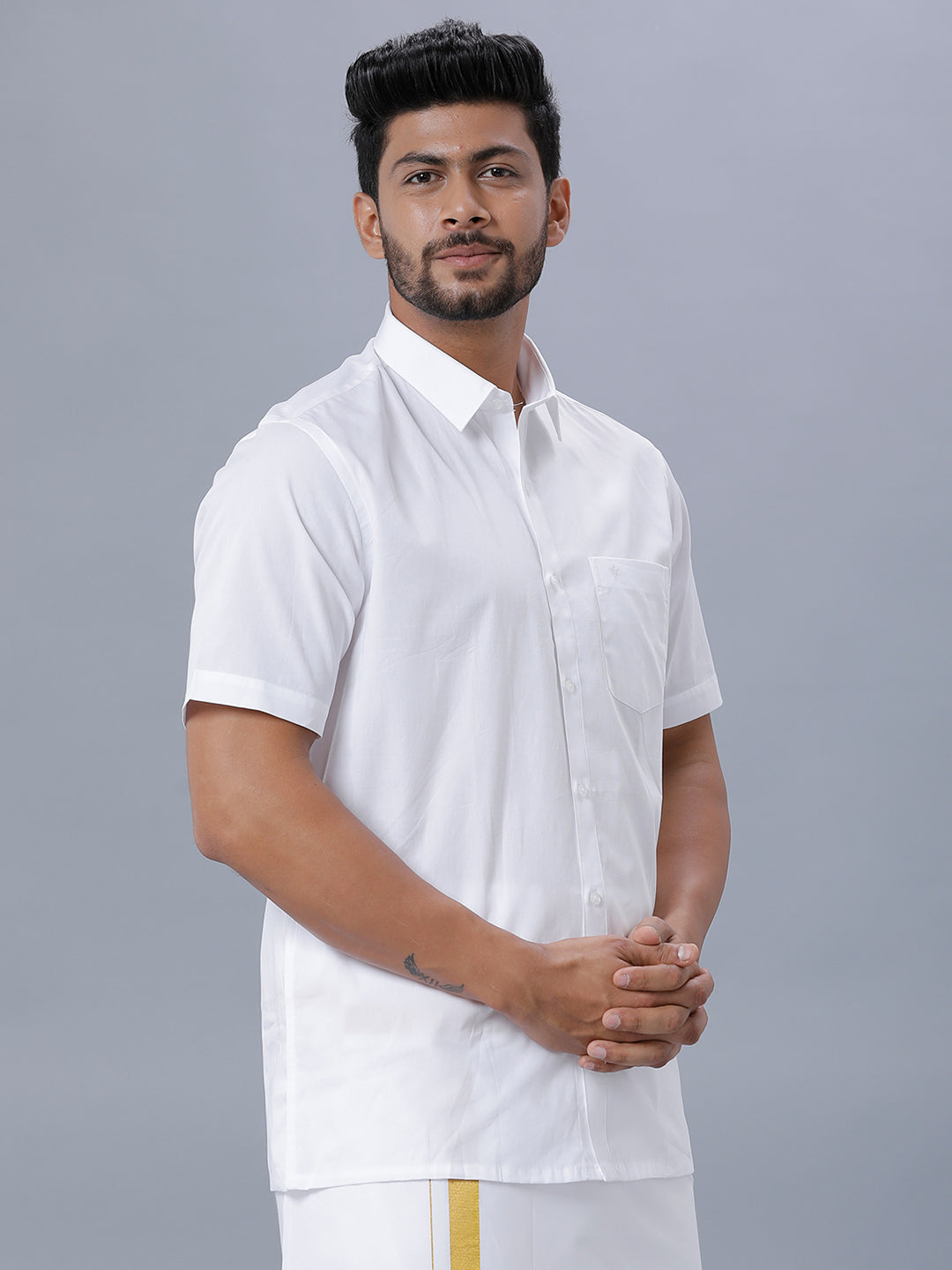 Mens Premium Pure Cotton White Shirt Half Sleeves Ultimate R5-Side alternative view