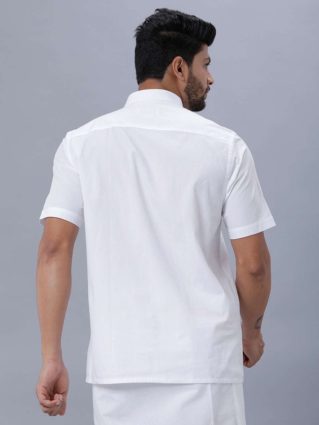 Mens Cotton Blended Half Sleeve White Shirt Mist -Back view