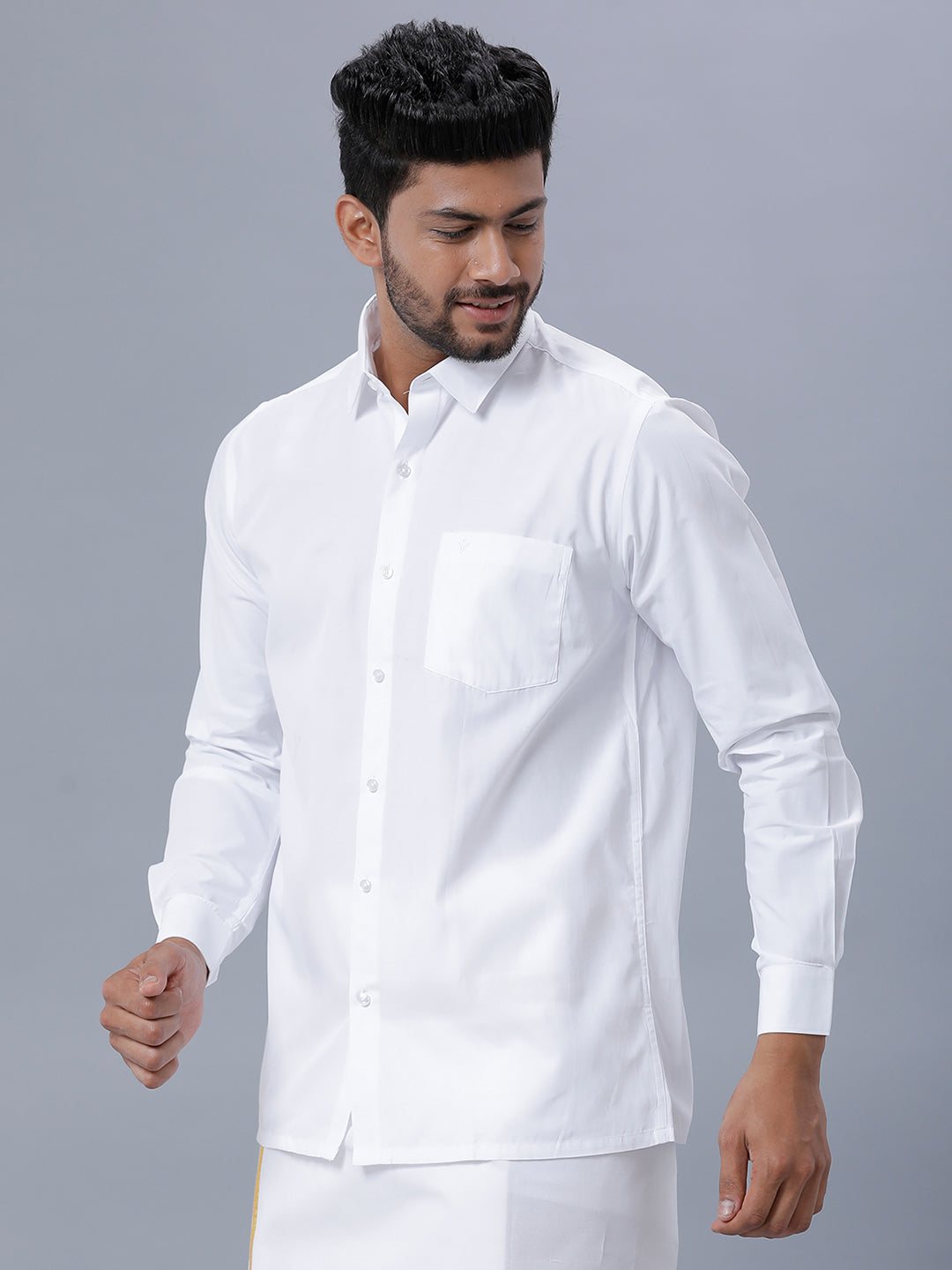 Mens Premium Pure Cotton White Shirt Full Sleeves Ultimate R5-Side view