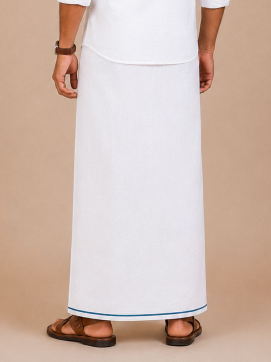 Men Cotton Linen Single Layer White Dhoti with Small Border Lee Sort LDS02