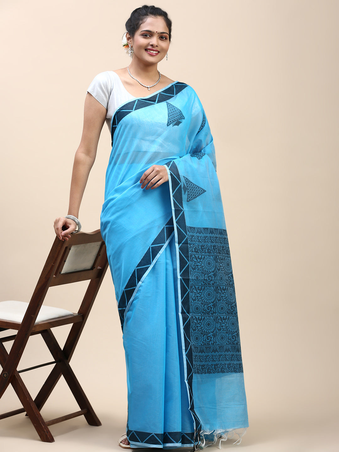 Women Semi Silk Saree Blue SS302