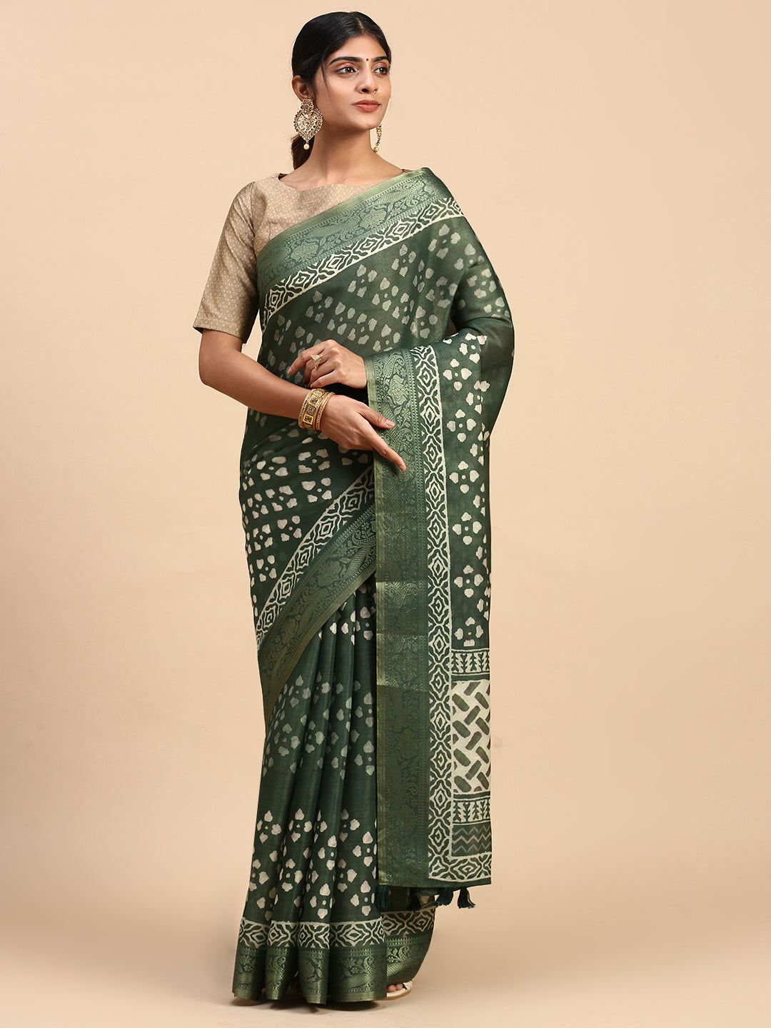 Women Semi Silk Tissue Weaving Saree Green SS286