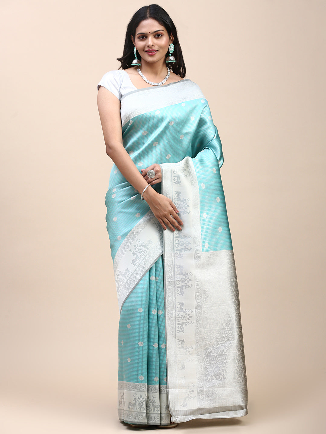 Women Semi Silk Saree Green SS300