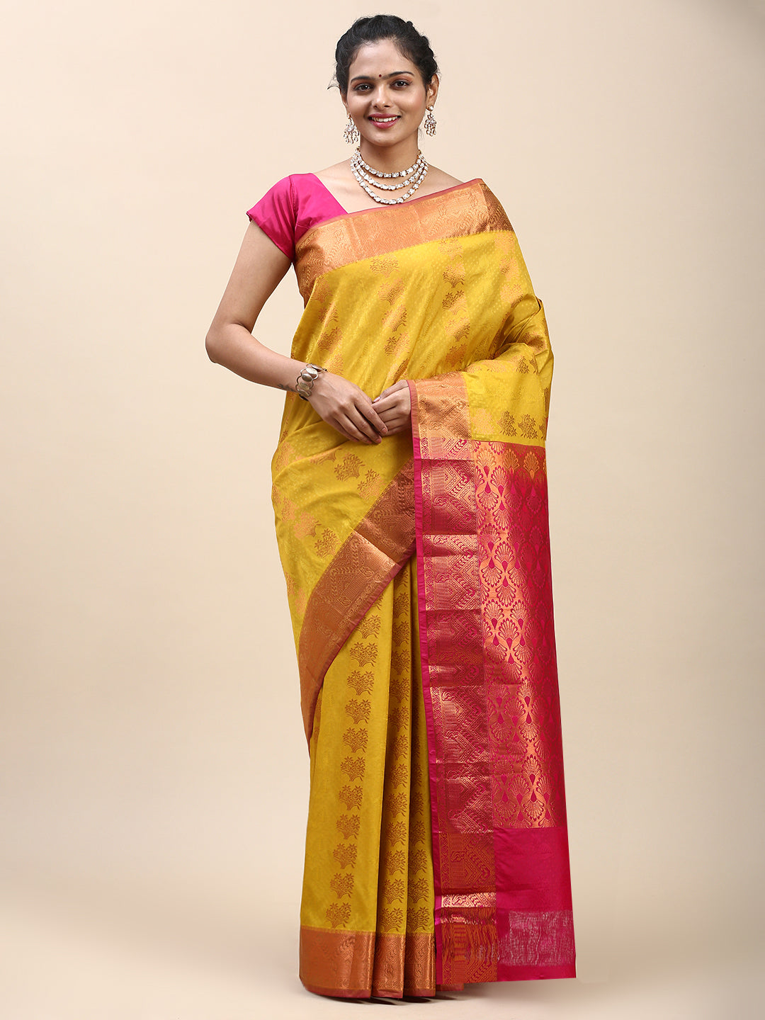 Women Semi Silk Saree Yellow SS308