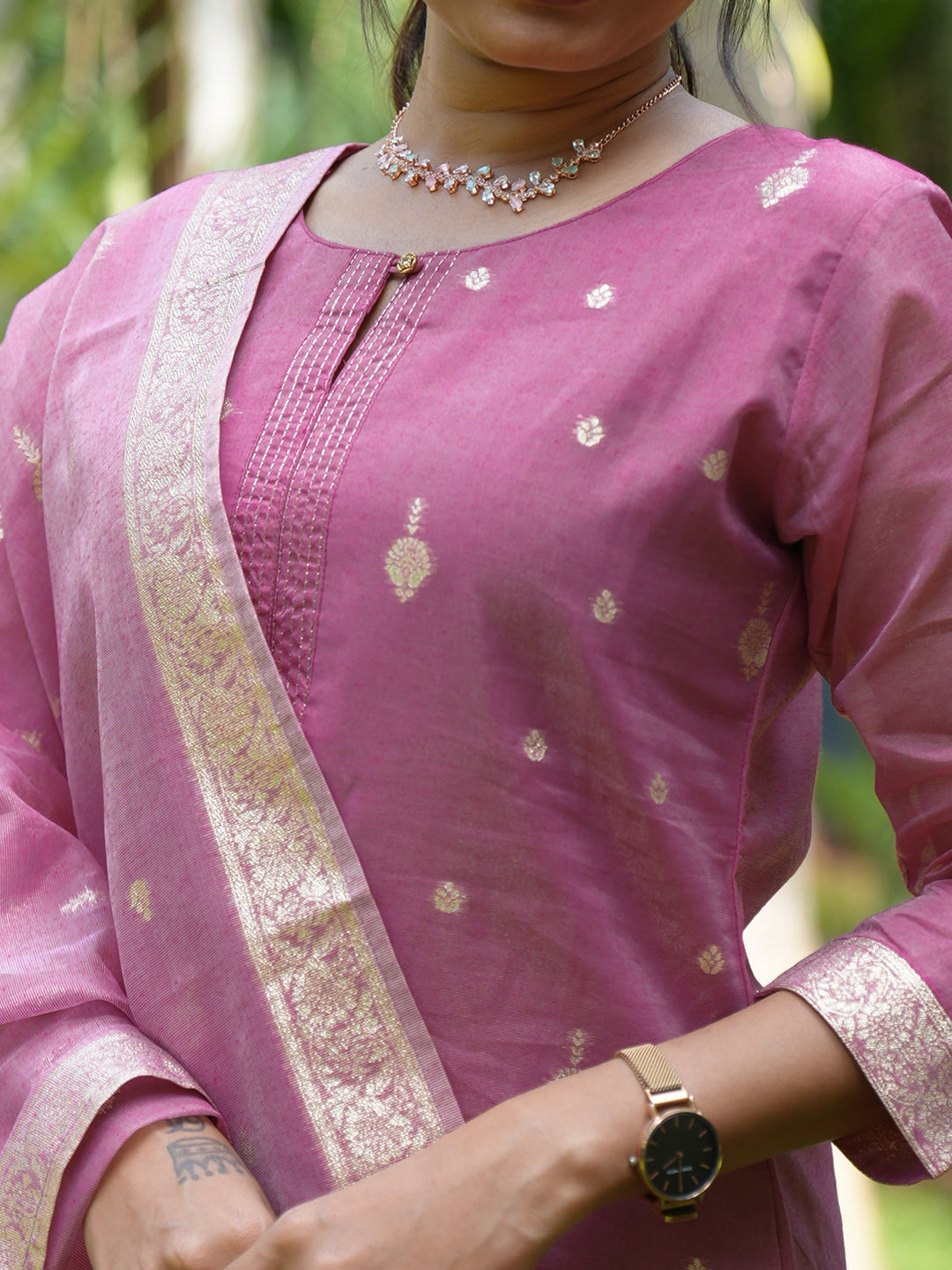 Women Dark Pink Cotton Kurti Set EKS109