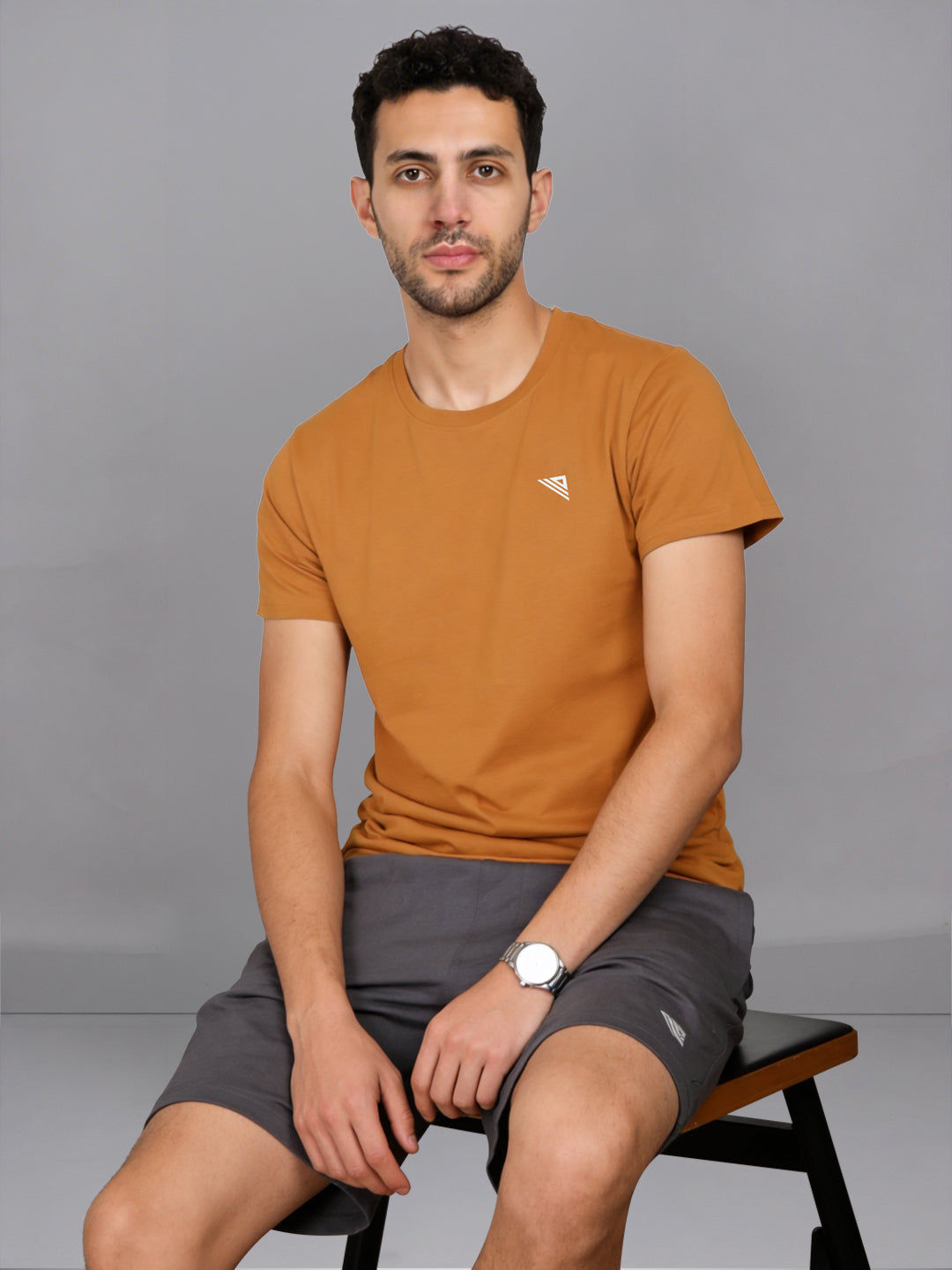 Men Mustard T-Shirt and Grey Shorts Combo ES5