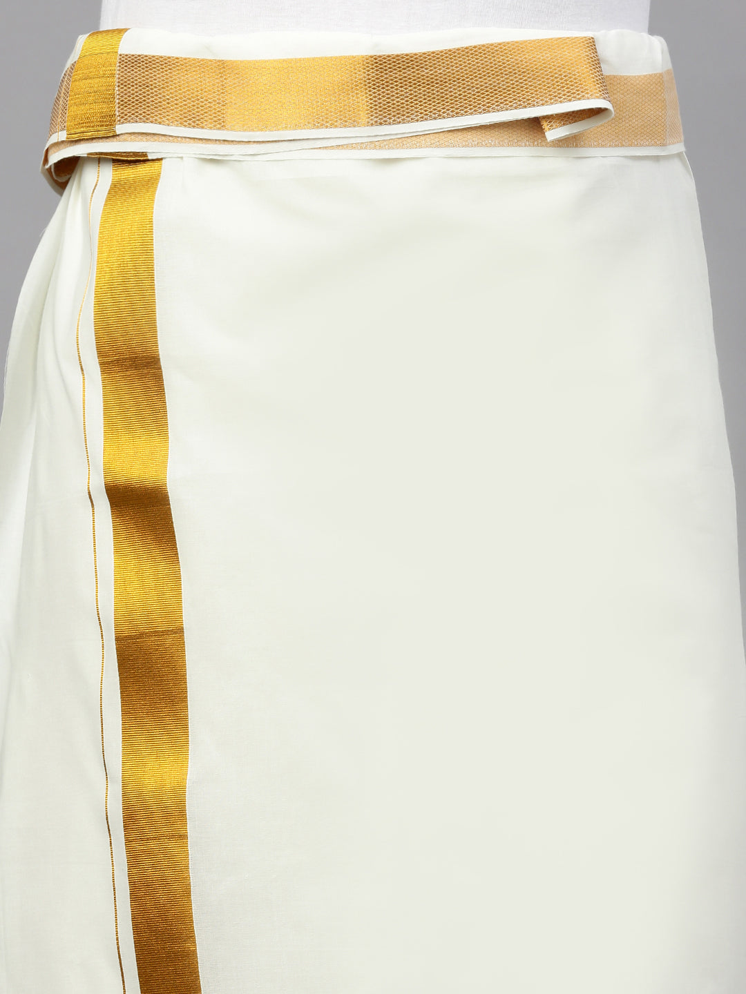 Men Double Dhoti Cream with Gold Jari 2" Bonanza