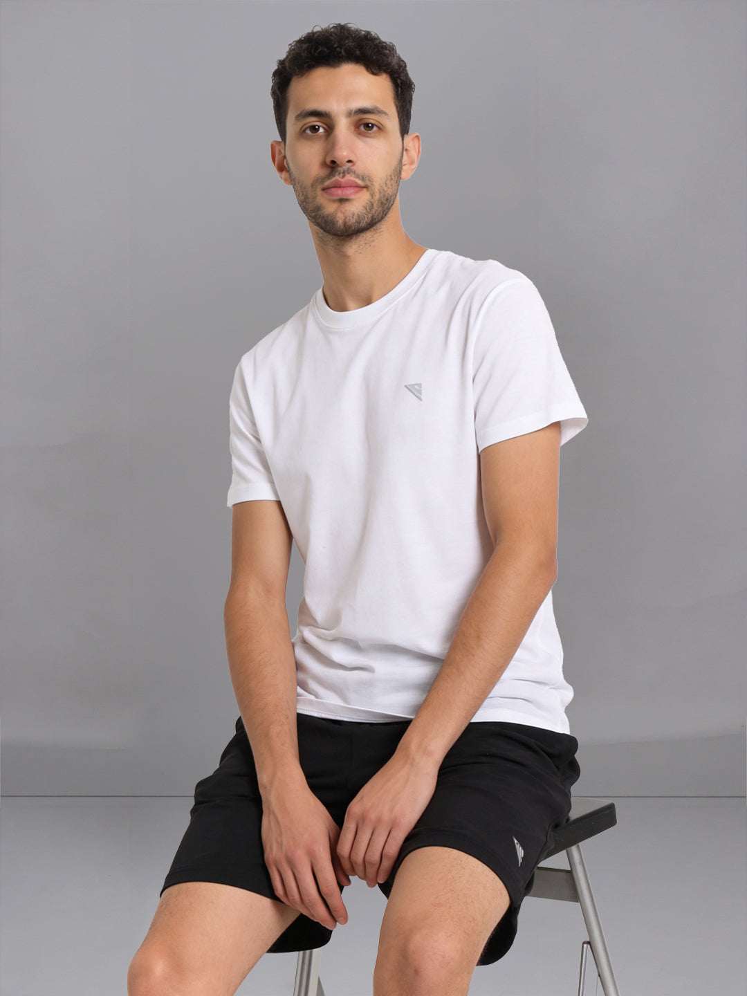 Men White Crew neck T-Shirt with Black Shorts Combo ES1