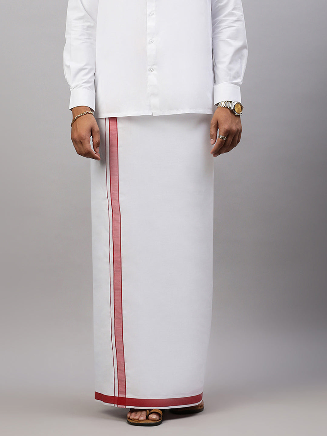 Men White Shirt with Red Border Single LayerDhoti Combo WP02