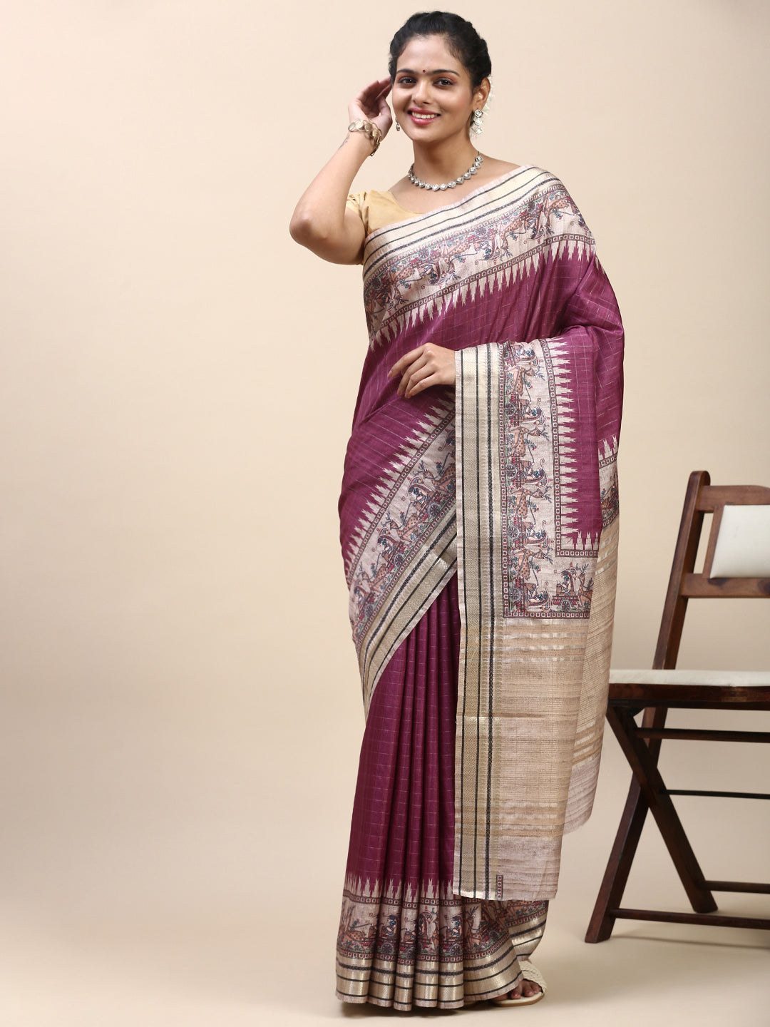 Women Semi Tussar Saree Violet ST199