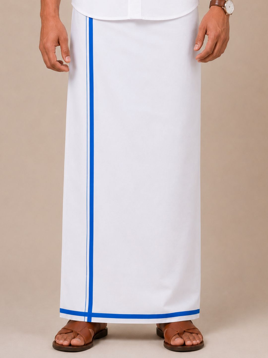 Men 100% Cotton Single Layer Big Border Dhoti Park Sun PS02