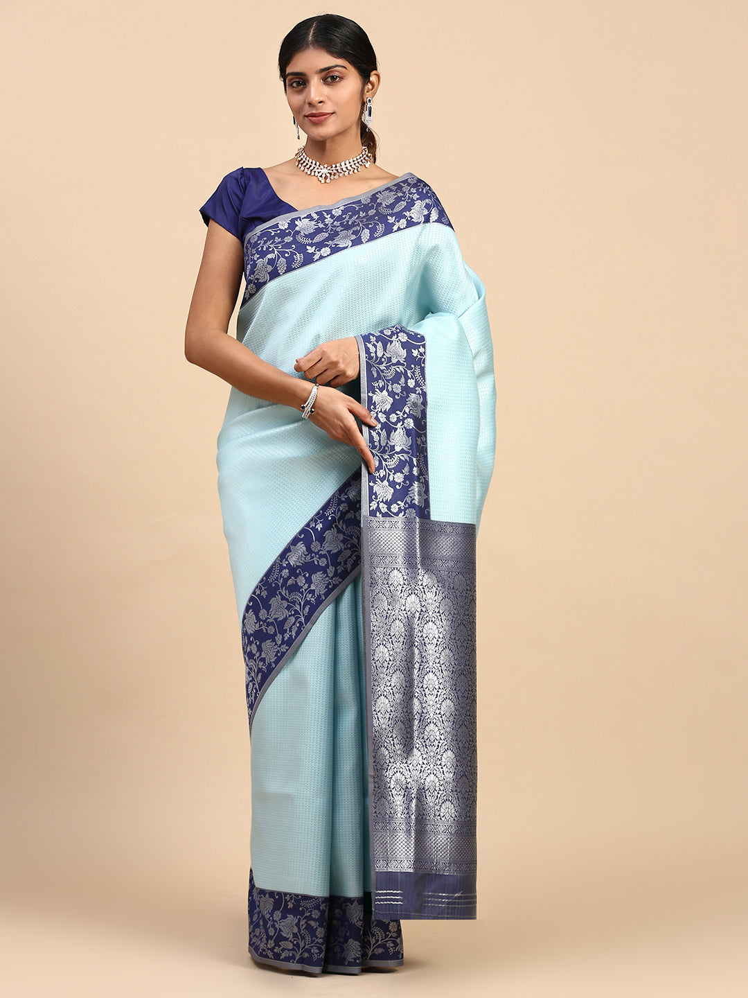 Women Semi Silk Saree Blue SS281