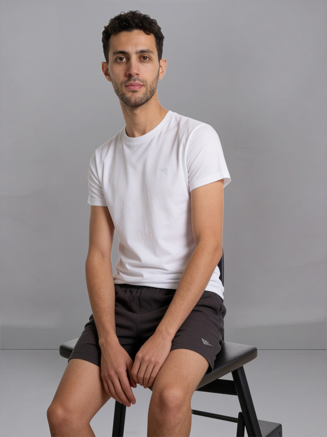 Men White Crew neck T-Shirt with Grey Shorts Combo ES5