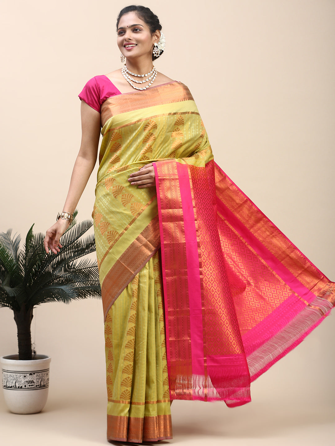 Women Semi Silk Saree Green SS307