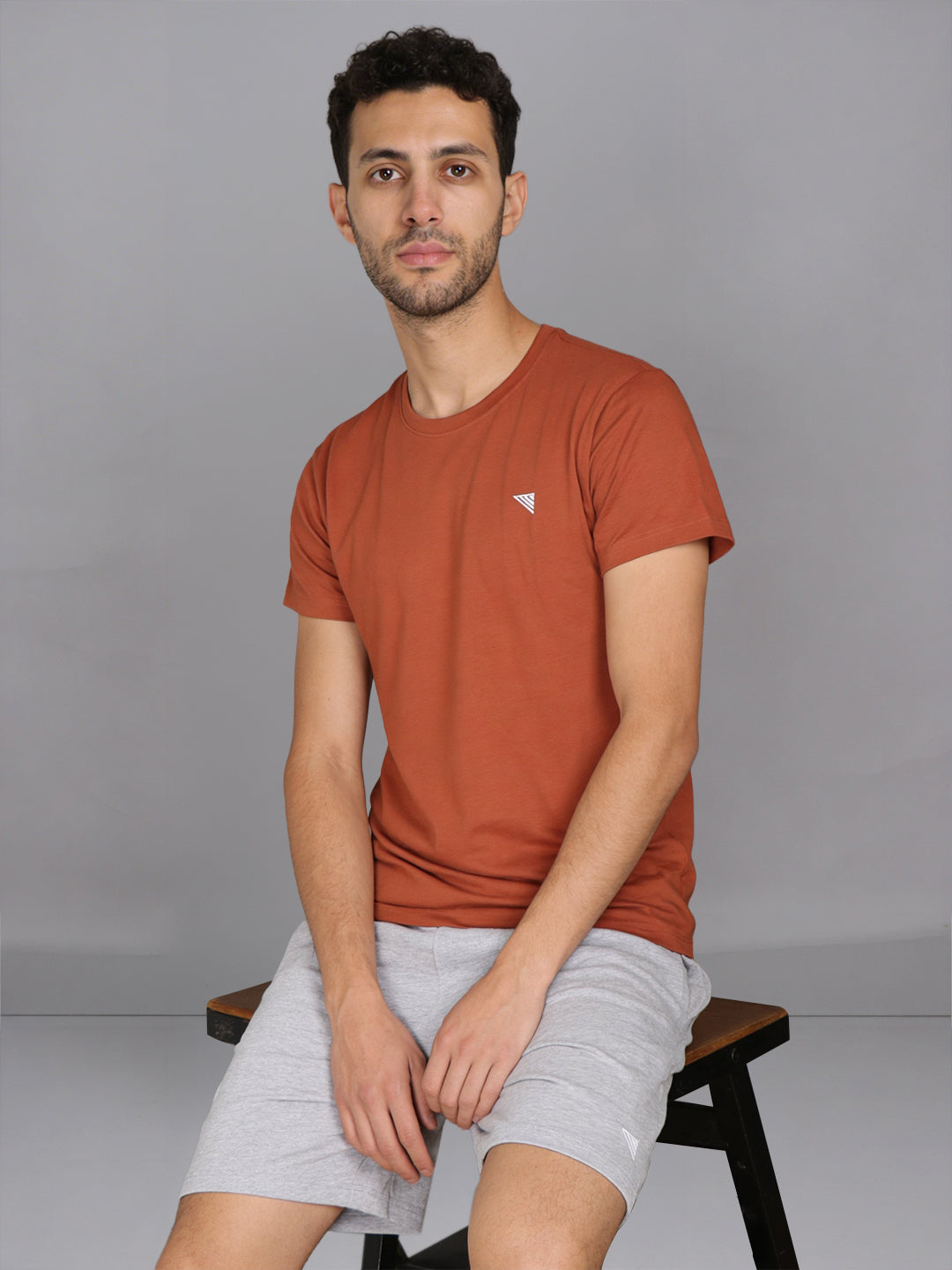 Men Orange T-Shirt and Grey Shorts Combo ES3