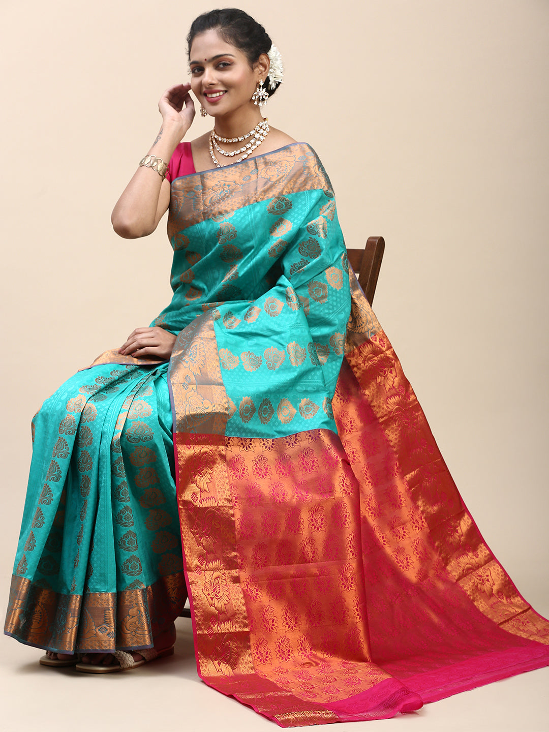 Women Semi Silk Saree Green SS306