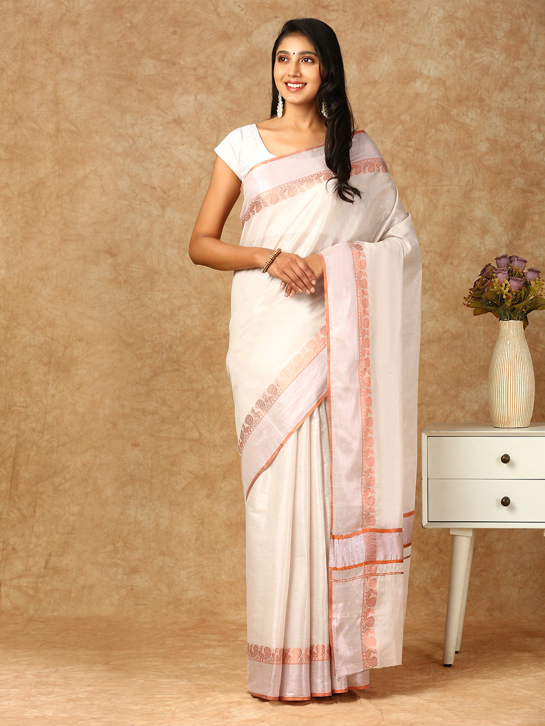 Women Kerala Tissue Saree Copper Jari KS159