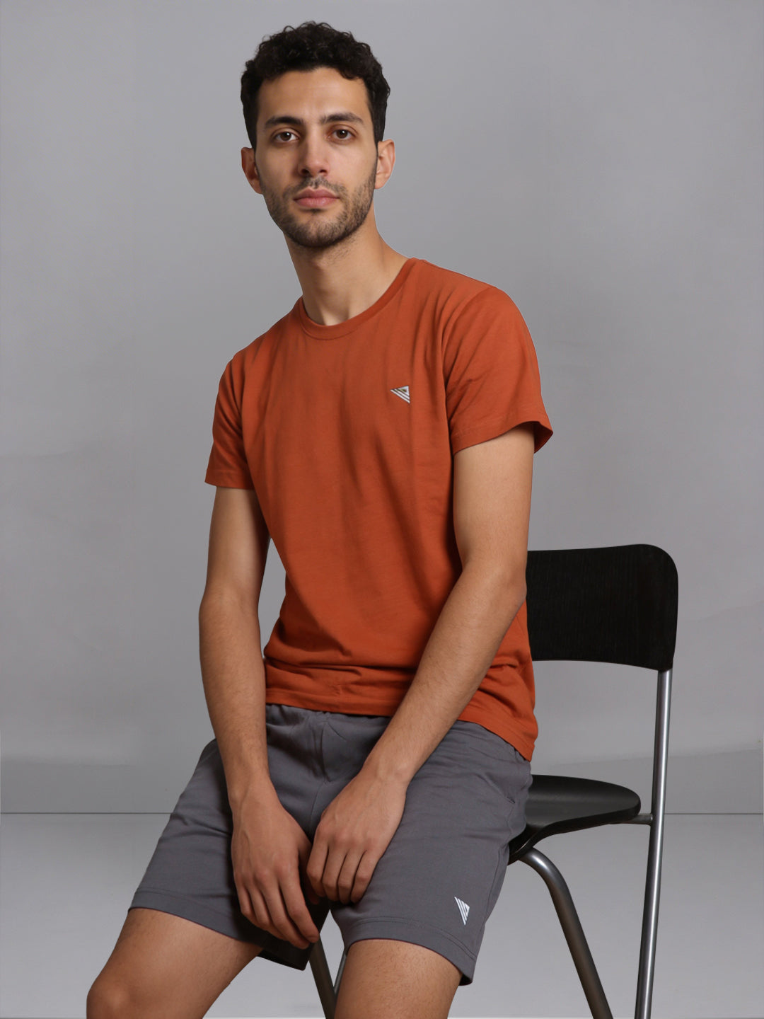 Men Orange T-Shirt and Grey Shorts Combo ES5