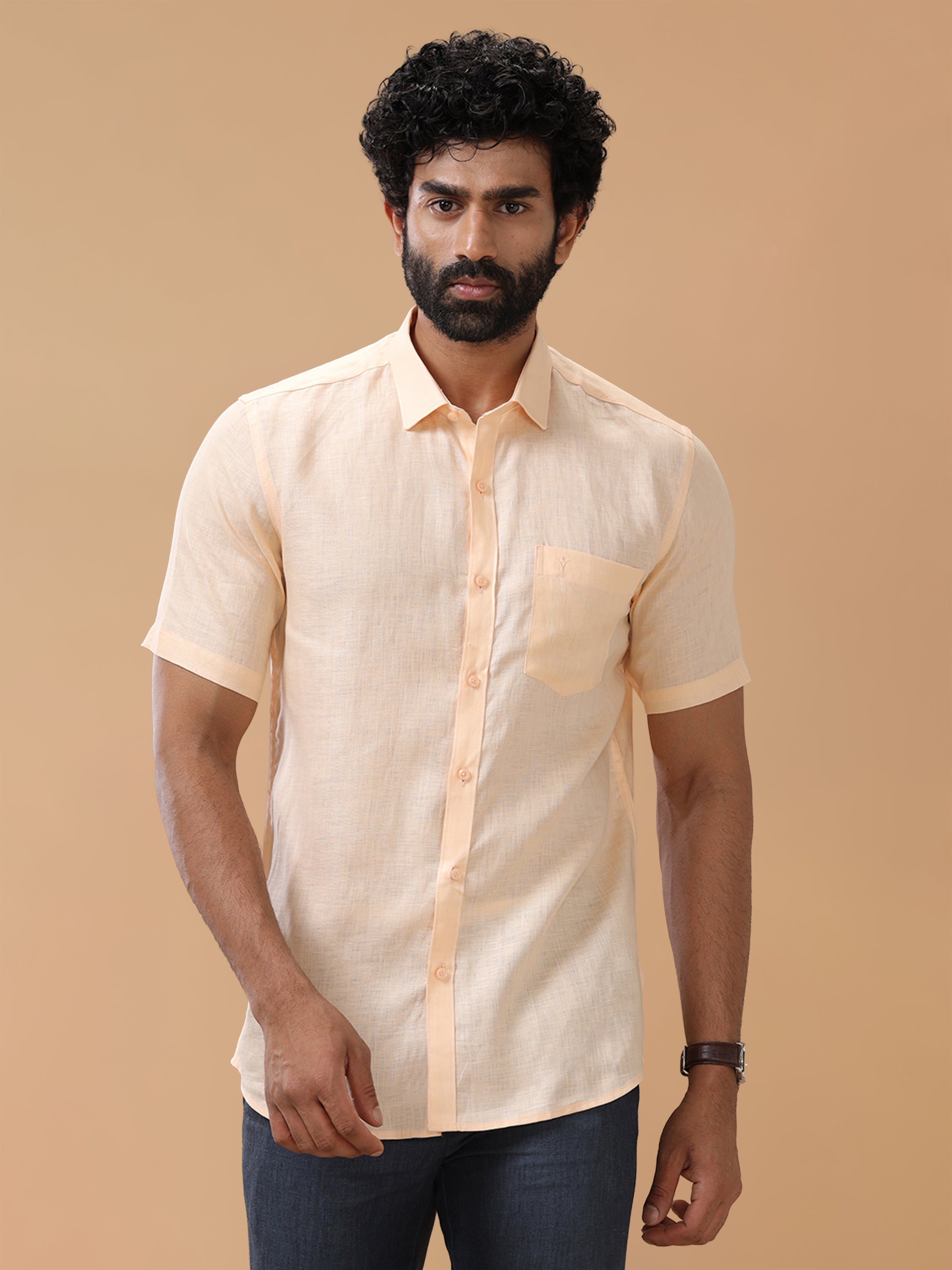 Pure Linen Pale Orange Smart Fit Shirt L88