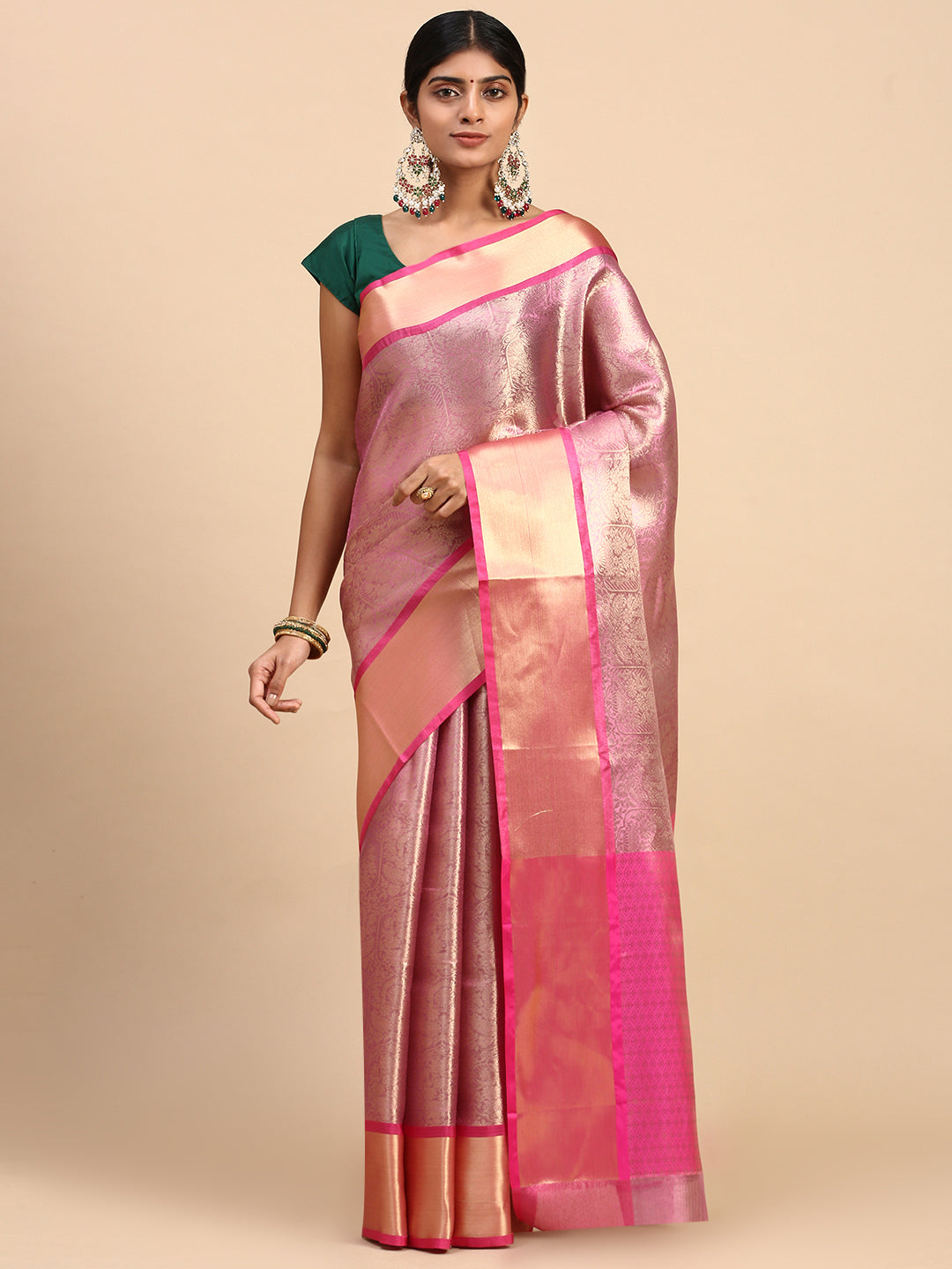 Women Semi Silk Tissue Weaving Saree Pink SS278