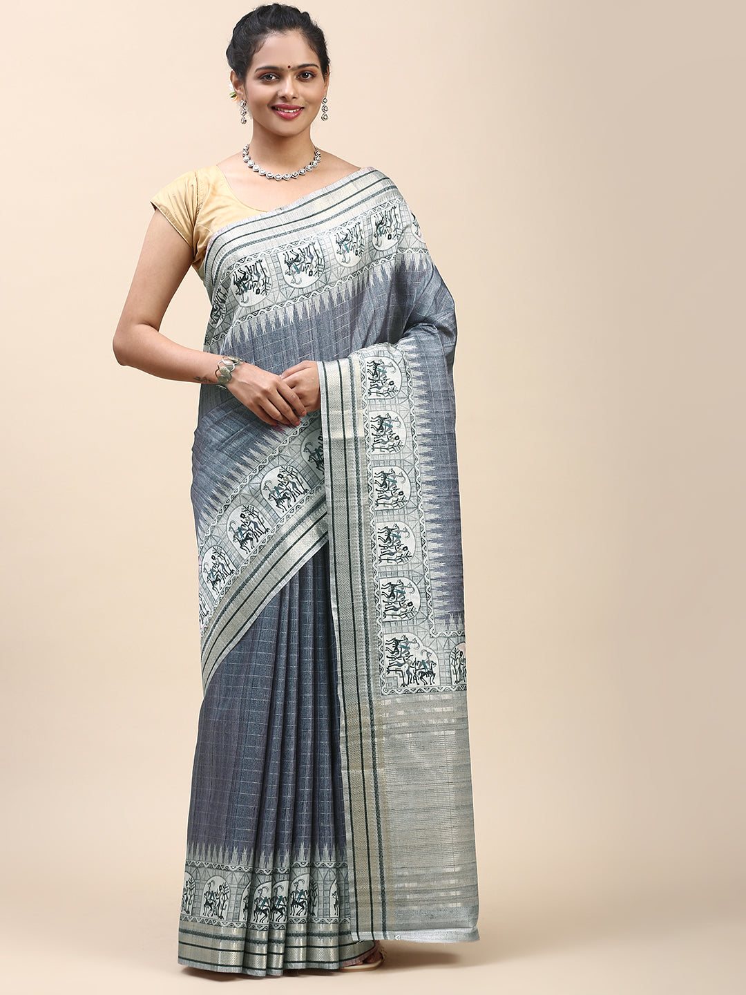 Women Semi Tussar Saree Blue ST194