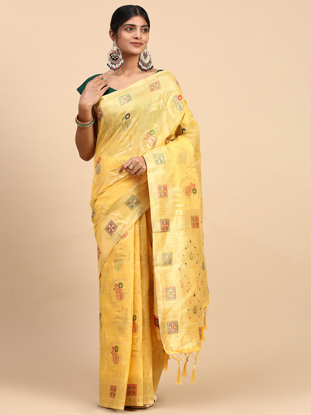 Couple Combo Shirt & Dhoti Set with Saree Yellow SL167