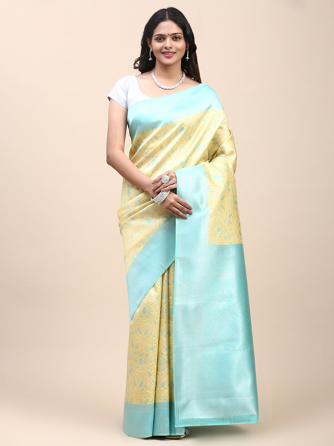 Women Semi Silk Saree Yellow SS297