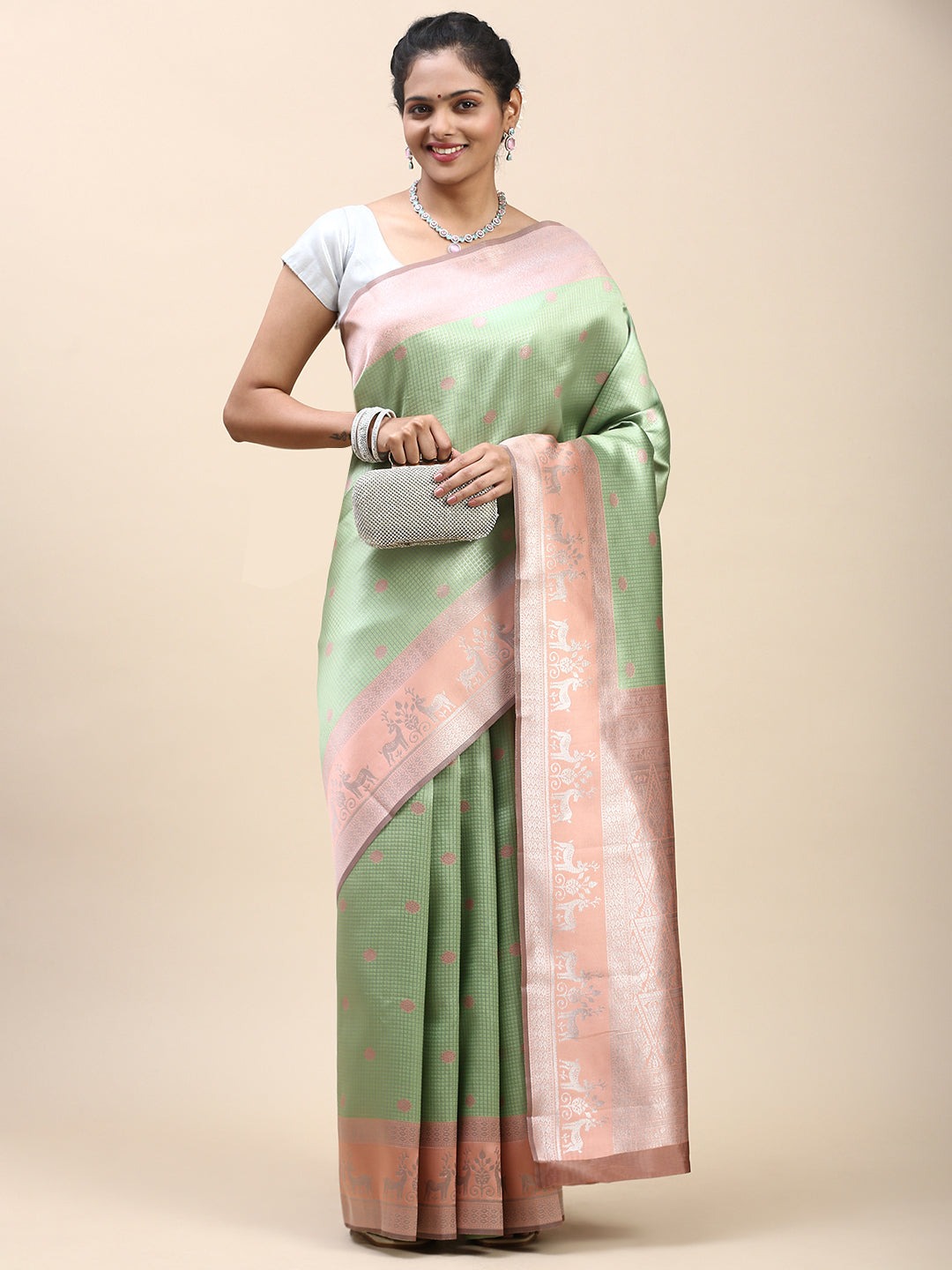 Women Semi Silk Saree Green SS299