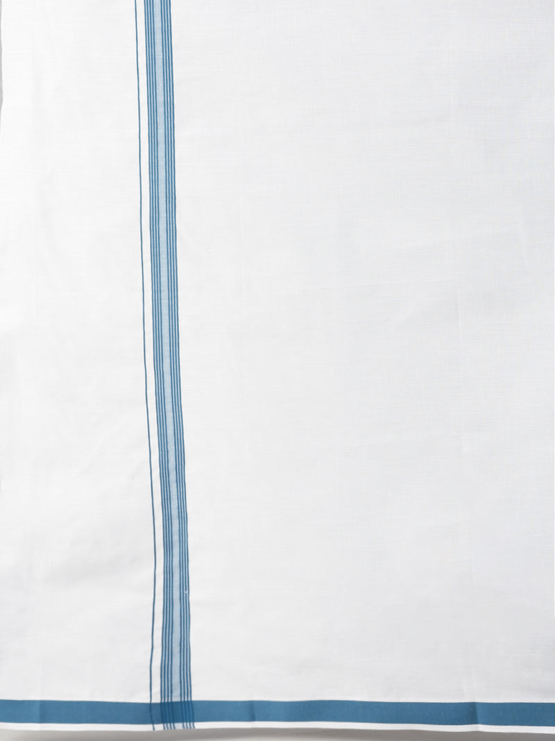 Mens Blue Matching Border Dhoti & Half Sleeves Shirt Set Evolution IC4