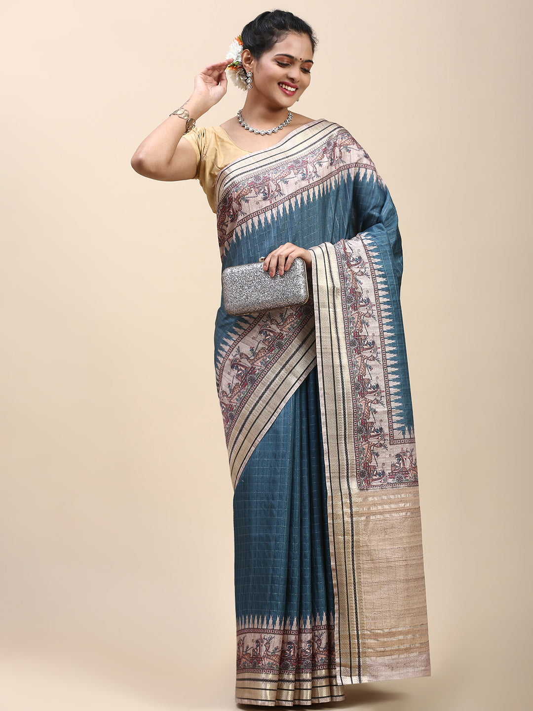 Women Semi Tussar Saree Green ST197