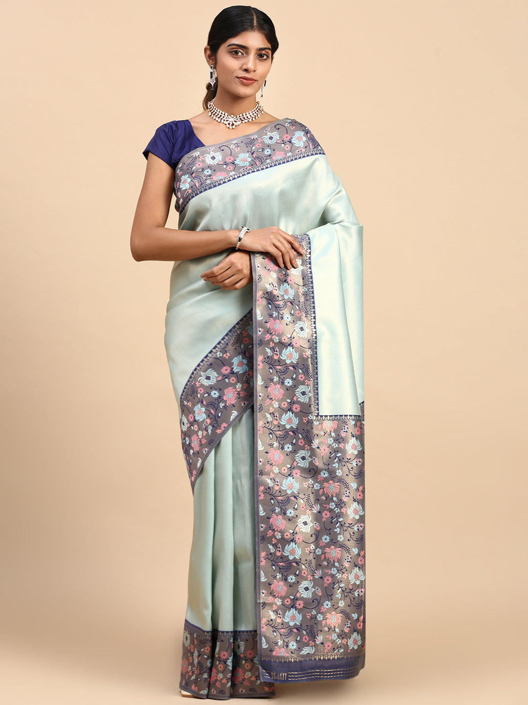 Women Semi Silk Tissue Weaving Saree Blue SS275